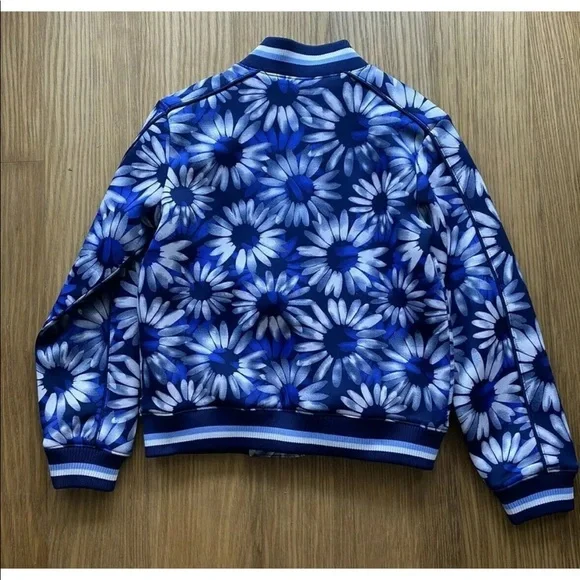 New Tommy Hilfiger Girl Blue Floral PrintBaseball Jacket Bomber Size M 8-10